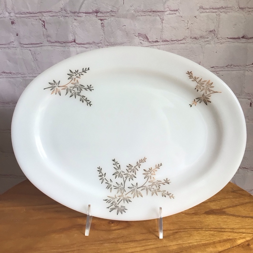 Vintage Federal Glass Golden Bamboo Serving Platter